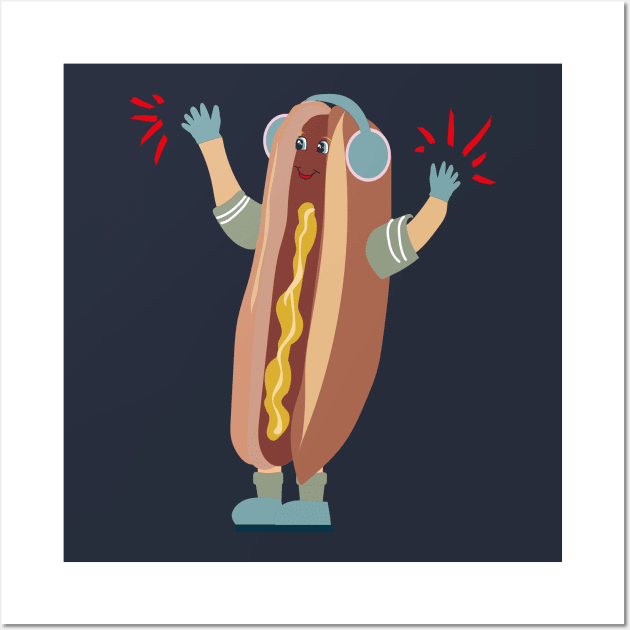 Original Dancing Hot Dog Funny Gift Wall Art by klimentina